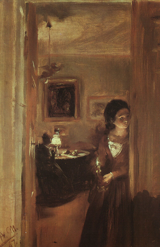 Adolph Von  Menzel - Artist's Sister with a candle (1845)